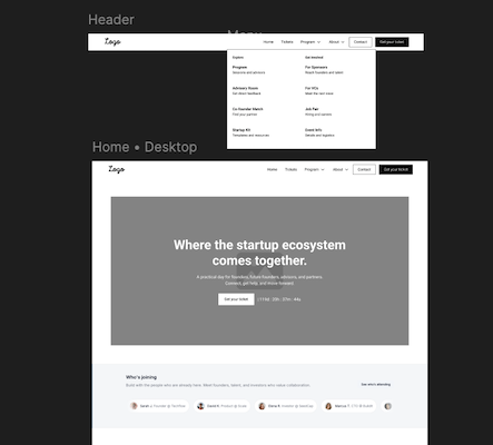 Homepage wireframe and design